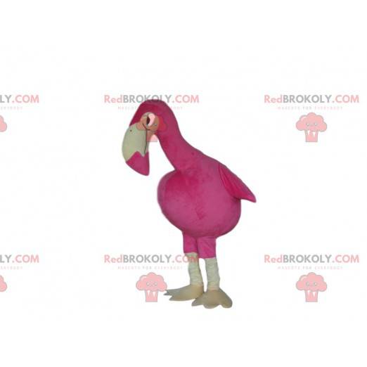 Mascote flamingo gigante, grande fantasia de pássaro rosa -