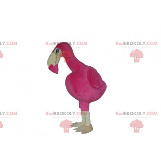 Maskot obrovský plameňák, velký růžový kostým ptáka -