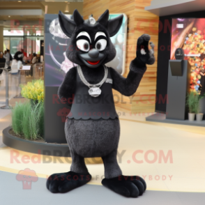 Black Bracelet mascot costume character dressed with a Cocktail Dress and Foot pads