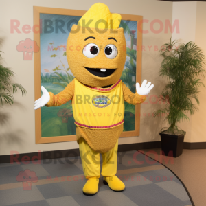 Yellow Jambalaya mascot costume character dressed with a Long Sleeve Tee and Anklets