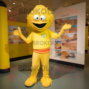 Yellow Jambalaya mascot costume character dressed with a Long Sleeve Tee and Anklets