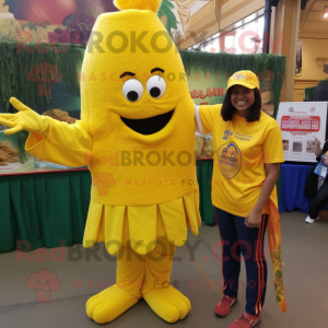 Yellow Jambalaya mascot costume character dressed with a Long Sleeve Tee and Anklets