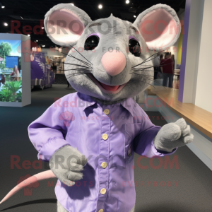 Purple Rat mascot costume character dressed with a Button-Up Shirt and Cummerbunds