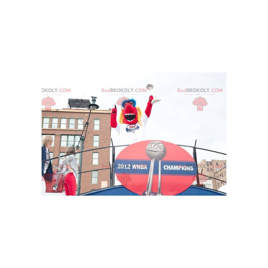 Maskot červená žlutá a modrá pes - Redbrokoly.com Maskot červená žlutá a modrá pes - Redbrokoly.com