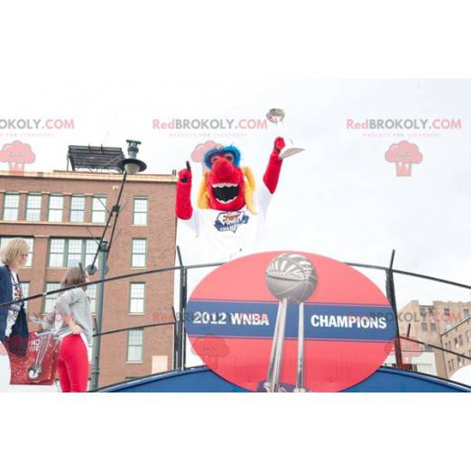 Mascotte rood geel en blauw hond - Redbrokoly.com