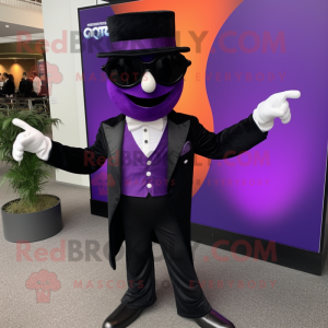 Purple Tikka Masala mascot costume character dressed with a Tuxedo and Sunglasses