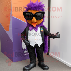 Purple Tikka Masala mascot costume character dressed with a Tuxedo and Sunglasses