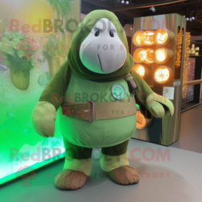Forest Green Walrus mascot costume character dressed with a Mini Skirt and Digital watches