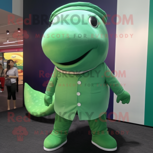 Green Whale mascot costume character dressed with a Chinos and Cufflinks