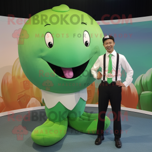 Green Whale mascot costume character dressed with a Chinos and Cufflinks