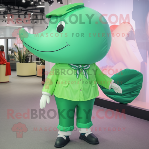Green Whale mascot costume character dressed with a Chinos and Cufflinks