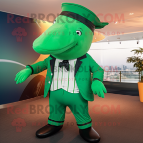 Green Whale mascot costume character dressed with a Chinos and Cufflinks