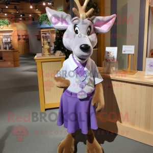 Lavender Reindeer mascot costume character dressed with a Dress Shirt and Earrings