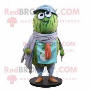 Green Melon mascot costume character dressed with a Chambray Shirt and Scarf clips