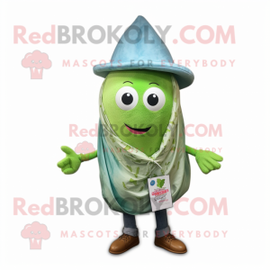 Green Melon mascot costume character dressed with a Chambray Shirt and Scarf clips