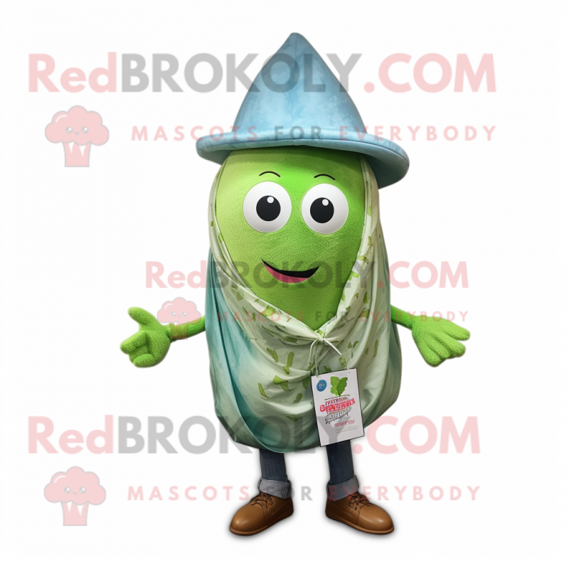 Green Melon mascot costume character dressed with a Chambray Shirt and Scarf clips