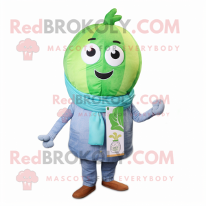 Green Melon mascot costume character dressed with a Chambray Shirt and Scarf clips