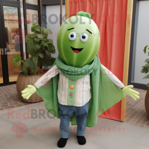 Green Melon mascot costume character dressed with a Chambray Shirt and Scarf clips