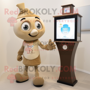 Tan Hourglass mascot costume character dressed with a T-Shirt and Watches