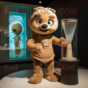 Tan Hourglass mascot costume character dressed with a T-Shirt and Watches