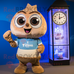 Tan Hourglass mascot costume character dressed with a T-Shirt and Watches