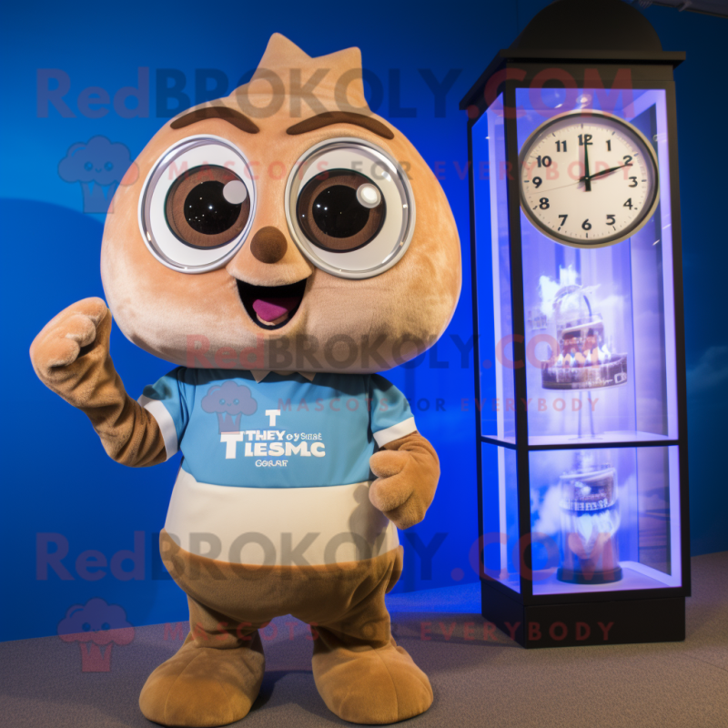 Tan Hourglass mascot costume character dressed with a T-Shirt and Watches Tan Hourglass mascot costume character dressed with a T-Shirt and Watches