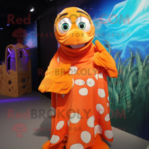 Orange Clown Fish mascot costume character dressed with a Swimwear and Shawls