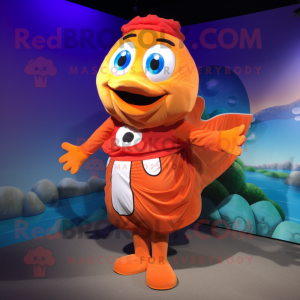 Orange Clown Fish mascot costume character dressed with a Swimwear and Shawls