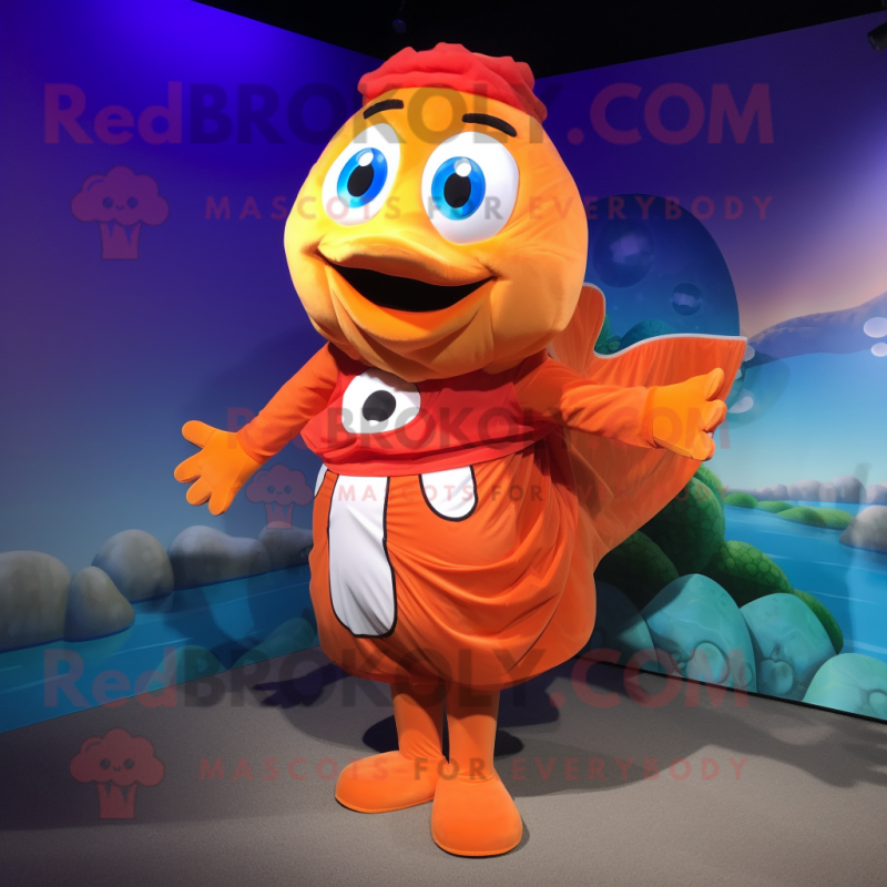 Orange Clown Fish mascot costume character dressed with a Swimwear and Shawls