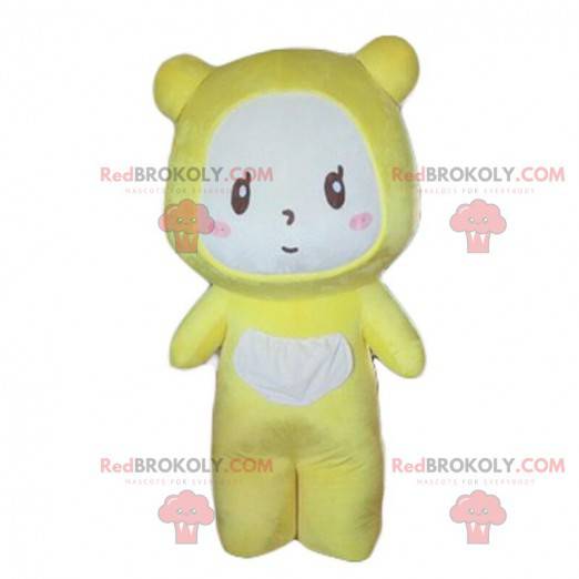 Mascotte d'ourson jaune, de bébé avec un pyjama panda -
