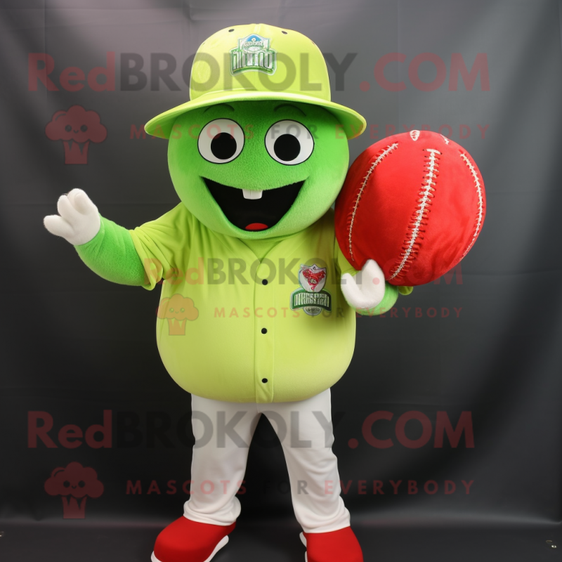 Lime Green Watermelon mascot costume character dressed with a Baseball Tee and Mittens Lime Green Watermelon mascot costume character dressed with a Baseball Tee and Mittens