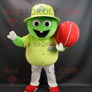 Lime Green Watermelon mascot costume character dressed with a Baseball Tee and Mittens