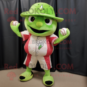 Lime Green Watermelon mascot costume character dressed with a Baseball Tee and Mittens