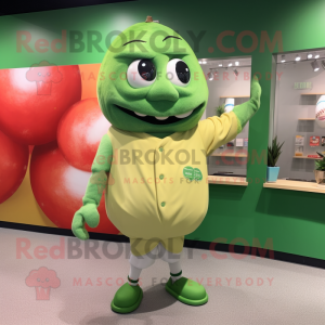 Lime Green Watermelon mascot costume character dressed with a Baseball Tee and Mittens