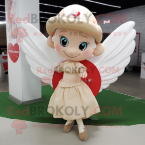 Beige Cupid mascot costume character dressed with a Circle Skirt and Hats