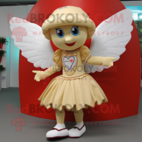 Beige Cupid mascot costume character dressed with a Circle Skirt and Hats