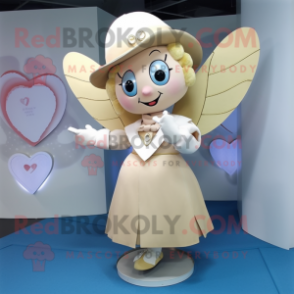 Beige Cupid mascot costume character dressed with a Circle Skirt and Hats