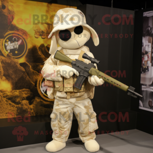 Cream Sniper mascot costume character dressed with a Playsuit and Headbands