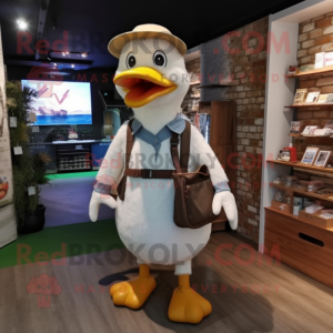 nan Goose mascot costume character dressed with a Dungarees and Messenger bags