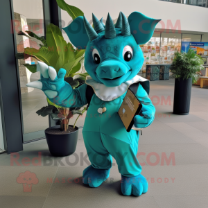 Teal Triceratops mascotte...