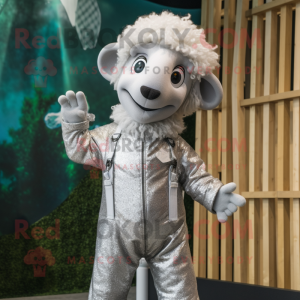 Silver Sheep maskot kostym...