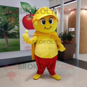 Yellow Apple mascot costume character dressed with a Polo Tee and Shawls