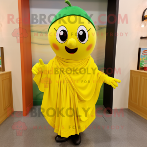Yellow Apple mascot costume character dressed with a Polo Tee and Shawls