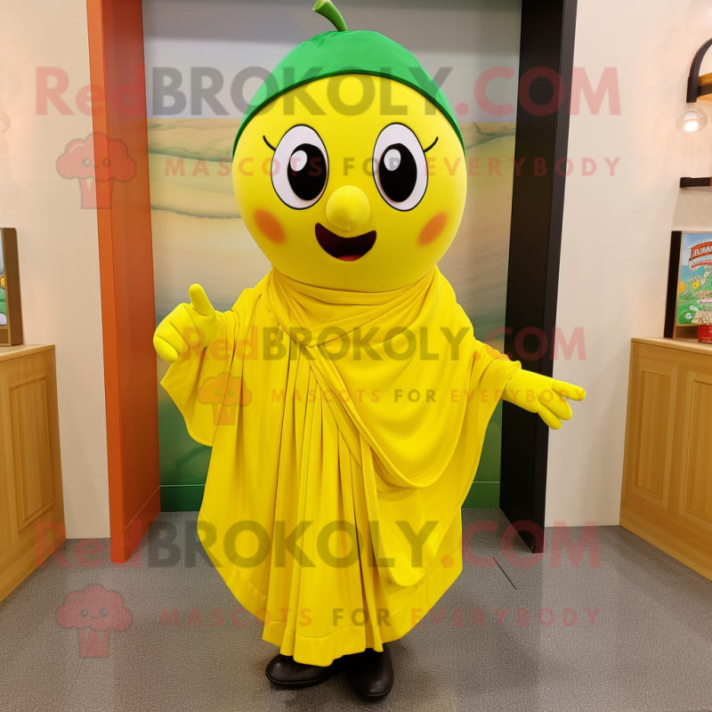 Yellow Apple mascot costume character dressed with a Polo Tee and Shawls Yellow Apple mascot costume character dressed with a Polo Tee and Shawls