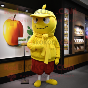 Yellow Apple mascot costume character dressed with a Polo Tee and Shawls