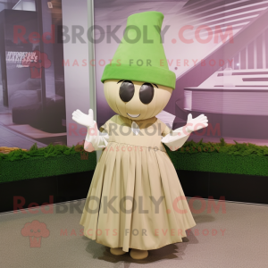 Tan Spinach mascot costume character dressed with a Pleated Skirt and Hats