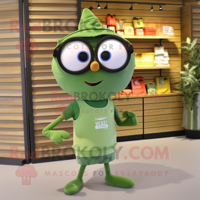 Olive Aglet mascot costume character dressed with a Shorts and Eyeglasses Olive Aglet mascot costume character dressed with a Shorts and Eyeglasses