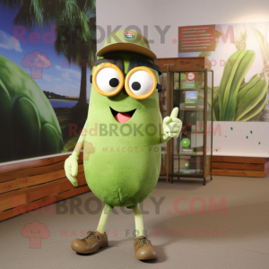 Olive Aglet mascot costume character dressed with a Shorts and Eyeglasses