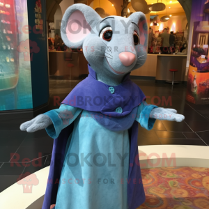 Blue Ratatouille mascot costume character dressed with a Sheath Dress and Shawls