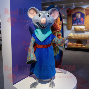 Blue Ratatouille mascot costume character dressed with a Sheath Dress and Shawls